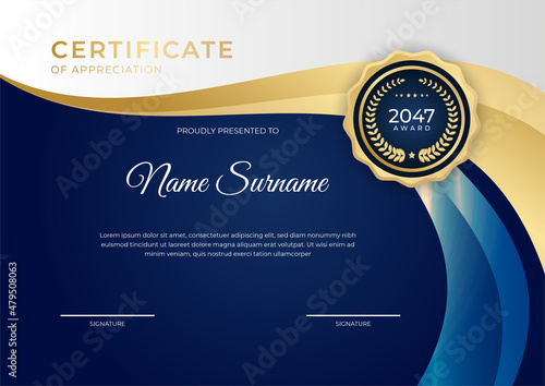 Professional golden blue certificate design template