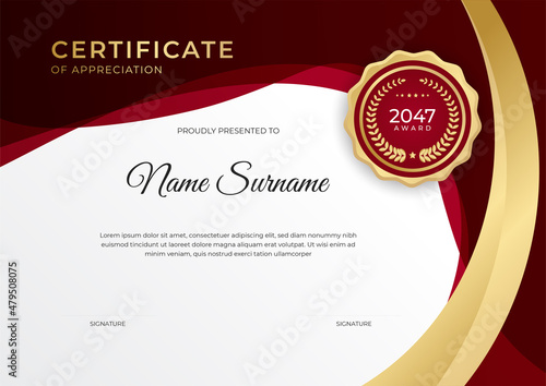 Professional golden red certificate design template