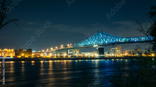 View on Montreal skyline, Molson factory and Jacques Cartier bridge by night from the St Helen island