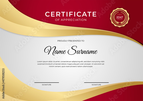 Modern employee golden red certificate design template