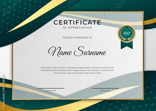Professional golden green certificate design template