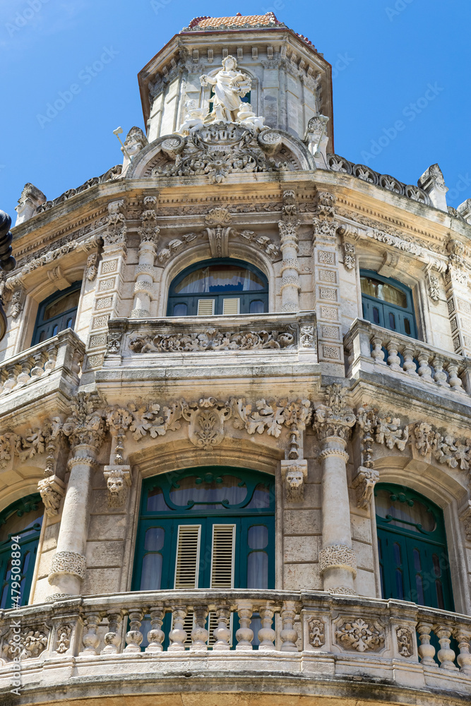 Facade of the historic building in the center of the old havana, Cuba.
