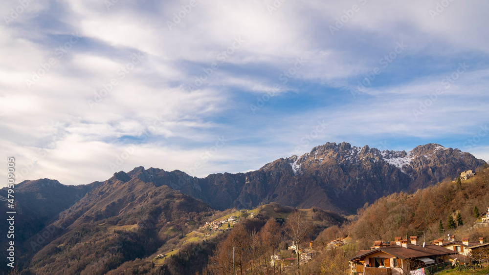 Splendid panorama of the Seriana valley and its mountains, Orobie Alps, Bergamo, Italy