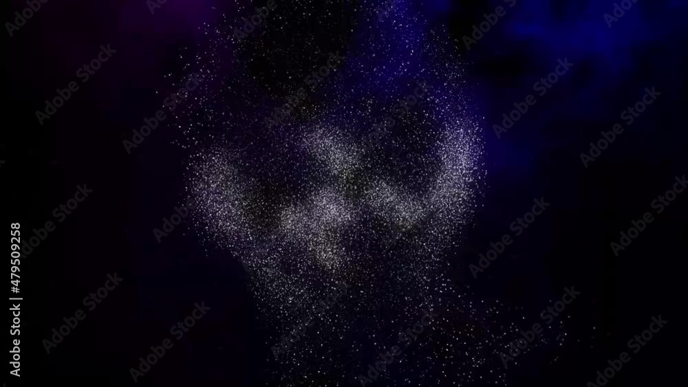 A storm of particles turns into a spinning head. 3d render. A storm of particles turns into a spinning head. 3d render.