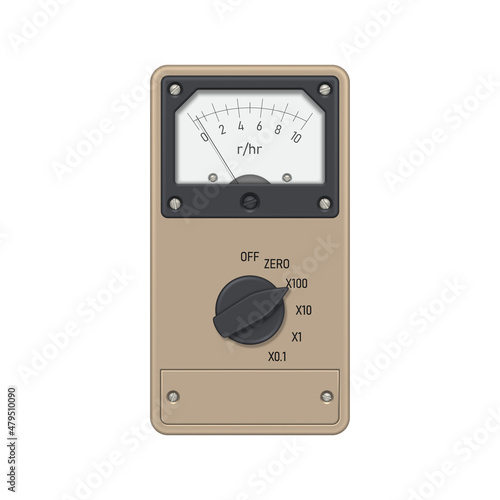 Retro radiation meter on white background. Pointer radiation dosimeter. Vector illustration.