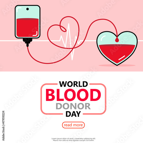 blood bag donate with heart for publicize to the public to join blood donor for poster, banner, card and background.vector illustration blood donation day concept.