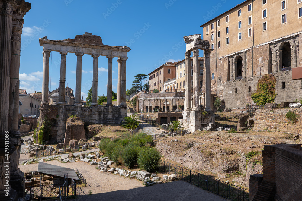 Temple of Saturn and Temple of Vespasian In Rome, Italy