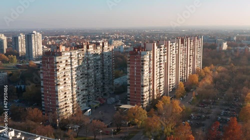 Aerial view of the big apartments building called Mamutica in Zagreb photo