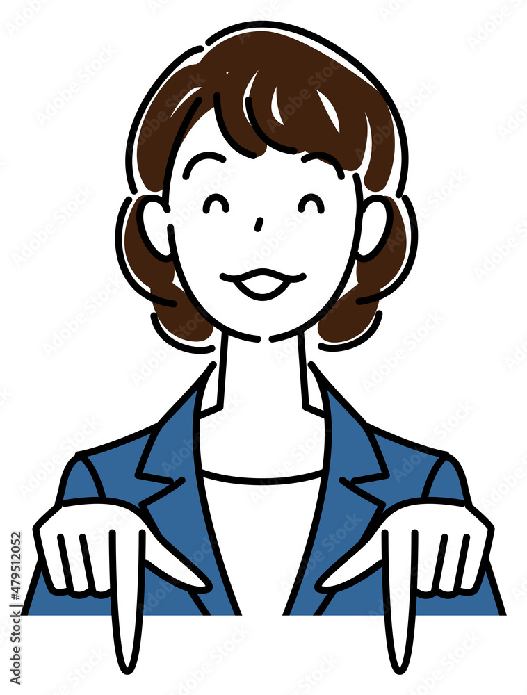 笑顔で下の方向を指差しているスーツ姿の可愛い女性 ビジネスパーソン イラスト ベクター
A pretty woman in a suit, smiling and pointing in the direction below. Business person illustration vector 笑顔で下の方向を指差しているスーツ姿の可愛い女性 ビジネスパーソン イラスト ベクター
A pretty woman in a suit, smiling and pointing in the direction below. Business person illustration vector