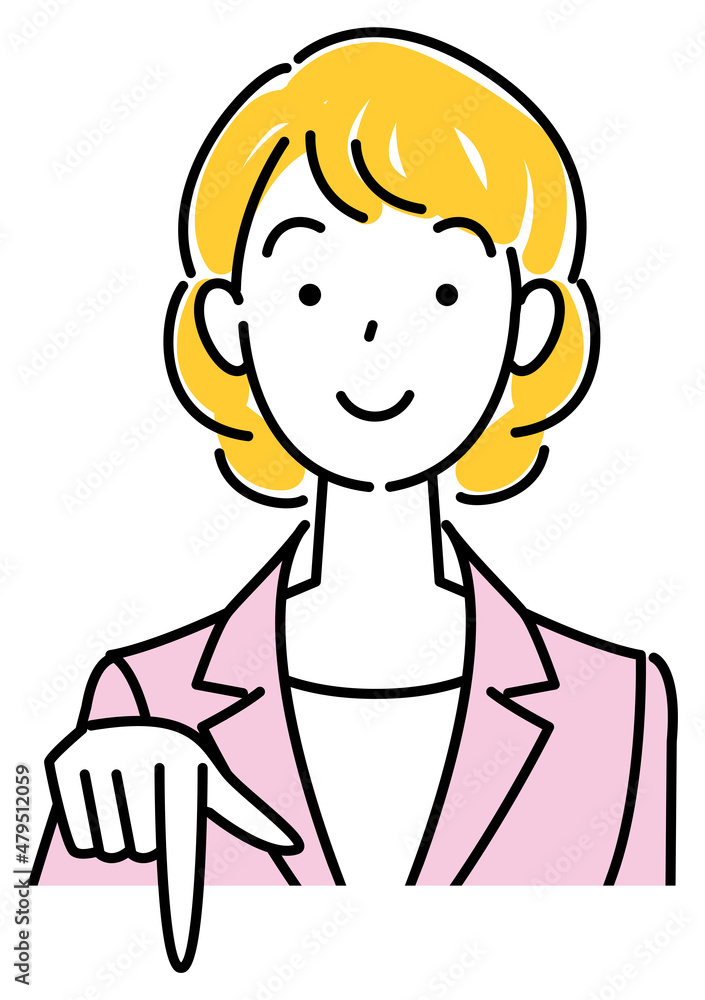 笑顔で下の方向を指差しているスーツ姿の可愛い女性 ビジネスパーソン イラスト ベクター
A pretty woman in a suit, smiling and pointing in the direction below. Business person illustration vector 笑顔で下の方向を指差しているスーツ姿の可愛い女性 ビジネスパーソン イラスト ベクター
A pretty woman in a suit, smiling and pointing in the direction below. Business person illustration vector
