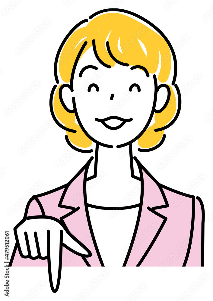 笑顔で下の方向を指差しているスーツ姿の可愛い女性 ビジネスパーソン イラスト ベクター
A pretty woman in a suit, smiling and pointing in the direction below. Business person illustration vector 笑顔で下の方向を指差しているスーツ姿の可愛い女性 ビジネスパーソン イラスト ベクター
A pretty woman in a suit, smiling and pointing in the direction below. Business person illustration vector