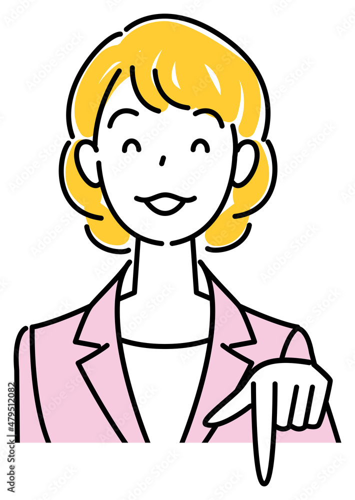 笑顔で下の方向を指差しているスーツ姿の可愛い女性 ビジネスパーソン イラスト ベクター
A pretty woman in a suit, smiling and pointing in the direction below. Business person illustration vector 笑顔で下の方向を指差しているスーツ姿の可愛い女性 ビジネスパーソン イラスト ベクター
A pretty woman in a suit, smiling and pointing in the direction below. Business person illustration vector