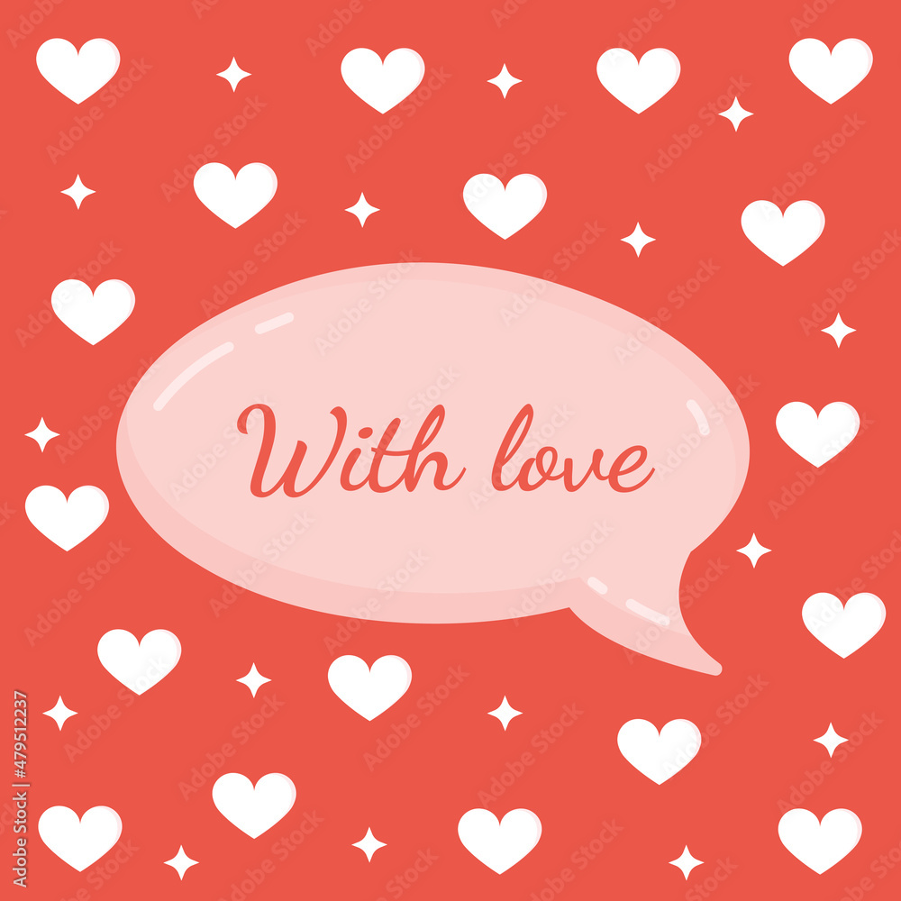 Pink message bubble with text for postcard, textile, poster, banner, internet, social networks. Vector illustration of a simple love symbol. Greeting card for Valentine's Day and other holidays. Pink message bubble with text for postcard, textile, poster, banner, internet, social networks. Vector illustration of a simple love symbol. Greeting card for Valentine's Day and other holidays.