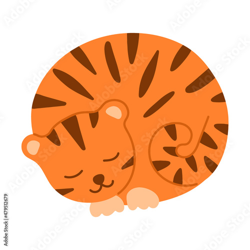 Cute baby tiger animal wildlife, lie child tiger. Cartoon Chinese animal tiger, symbol new year 2022. Vector illustration