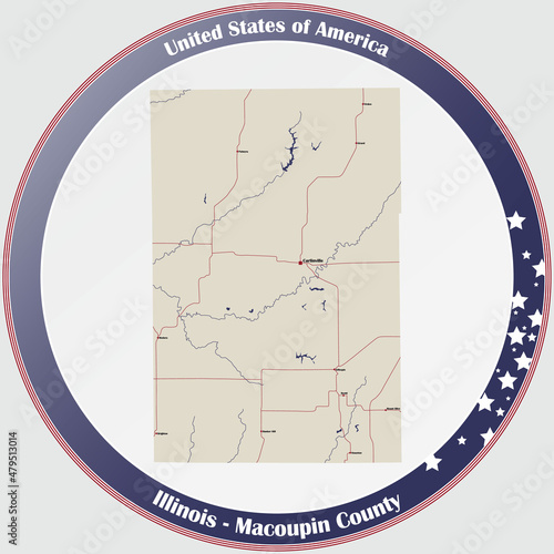 Large and detailed map of Macoupin  county in Illinois, USA. photo