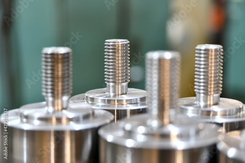Naklejka Thread on a cylindrical mandrel turned on a lathe.