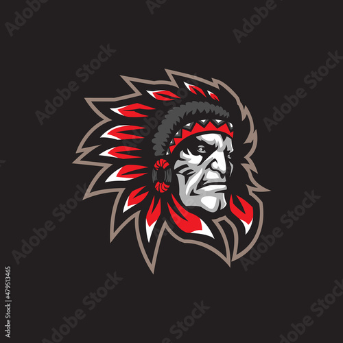 Tribe mascot logo design vector with modern illustration concept style for badge, emblem and t shirt printing. Tribe head illustration.