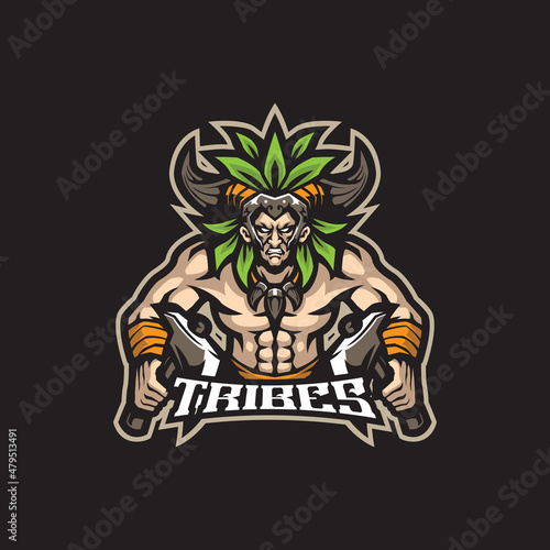 Tribe mascot logo design vector with modern illustration concept style for badge, emblem and t shirt printing. Angry tribe illustration for sport and esport team.