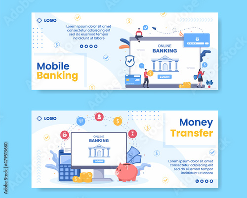 Online E-Banking App, Wallet or Bank Credit Card Banner Template Flat Illustration Editable of Square Background for Transfer and Payment Social Media