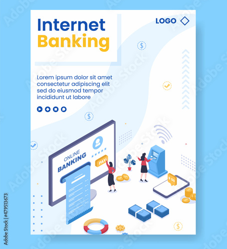 Online E-Banking App, Wallet or Bank Credit Card Poster Template Flat Illustration Editable of Square Background for Transfer and Payment Social Media
