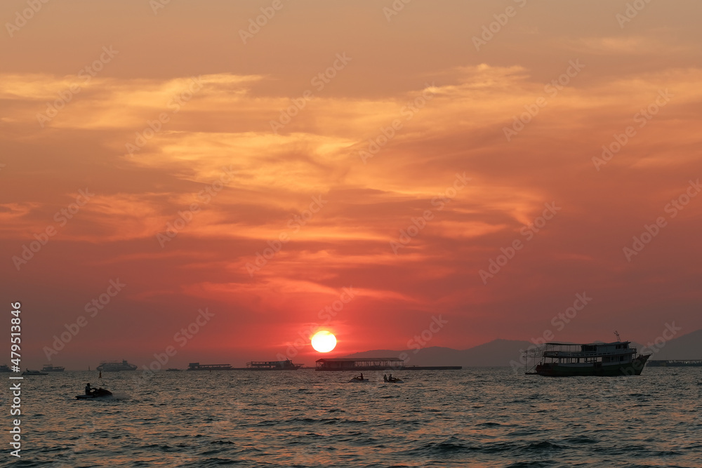 beautiful red sunset at sea
