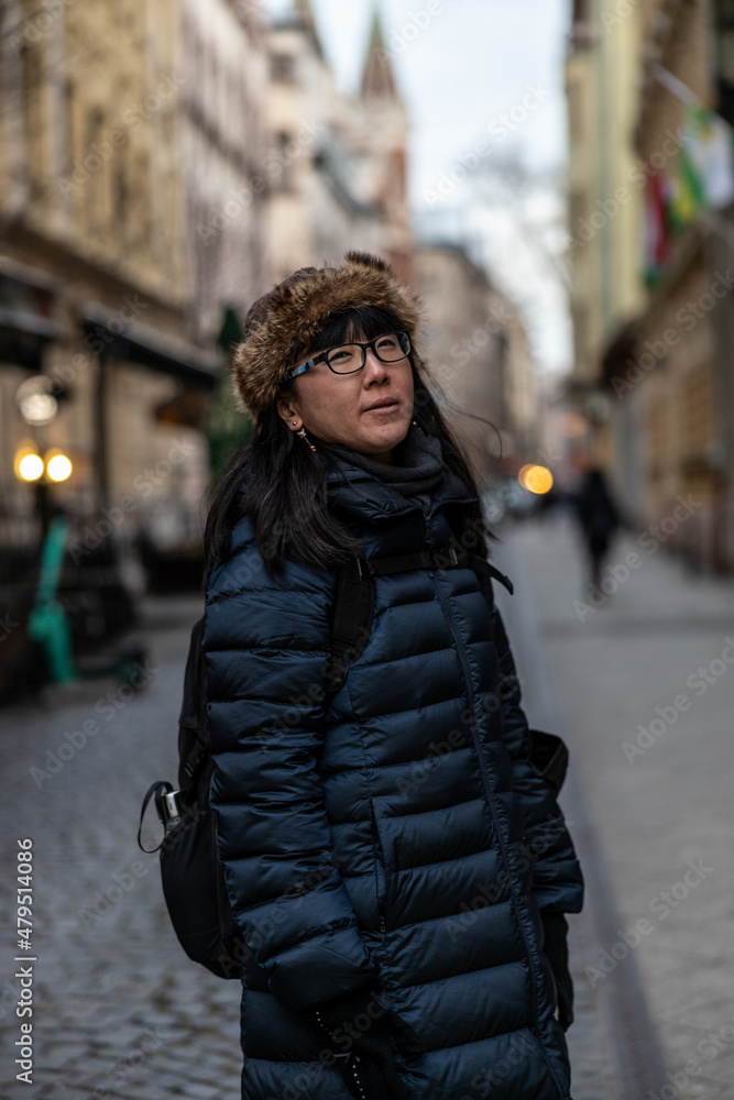 portrait of a Japanese woman in Budapest street portrait of a Japanese woman in Budapest street