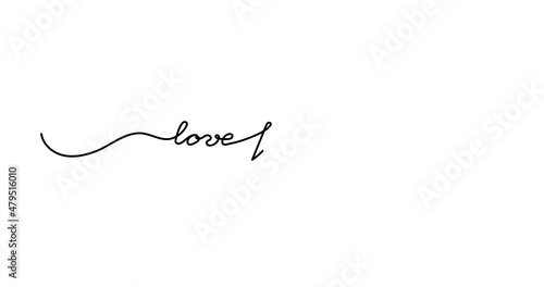 Animated illustration. Continuous One Line script cursive text love forever. Hand-drawn minimalist style. 4K video