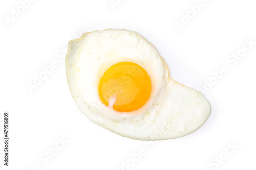 Fried eggs isolated on white background, close up