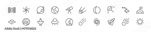 Set of simple galaxy line icons.