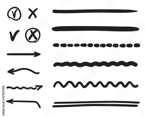 Hand drawn doodles. Set of different sketchy objects. Abstract indicators. Black and white illustration