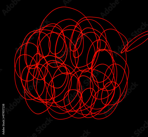 Abstract red lines drawn by light on a black background