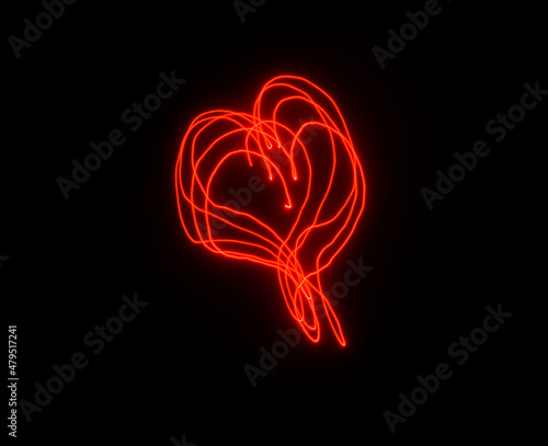 Light wave trail path, vibrant neon gold color on a black background. Light painting