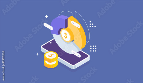 concept of money protection, financial saving insurance. investments, deposits. Isometric illustration.