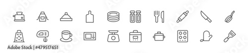 Set of simple kitchen line icons.