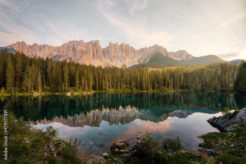 Lake Carezza in the Dolomites, Italy during Sunset © Lukas
