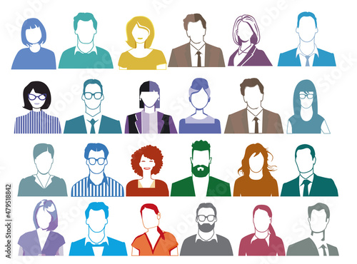 Gruppe von Personen Portrait, Gesichter isoliert auf weißem Hintergrund. illustration