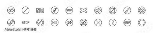 Set of simple prohibition line icons.