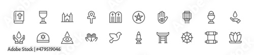 Set of simple religion line icons.