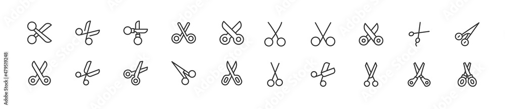 Set of simple scissors line icons. - obrazy, fototapety, plakaty 
