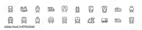 Set of simple train line icons.