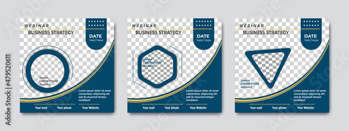 Set of modern blue webinar social media post templates concept design. Suitable for online marketing promotion banner, webinar, seminar, flyer, ads, etc.