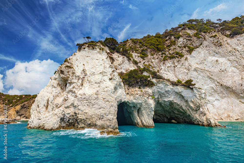 Keri caves and cliff in Zakynthos, Greece. Ionian sea.