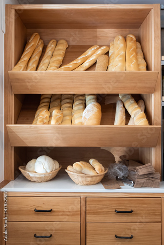 Various bread type on shelf in Bakery shop