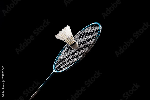 Konstfotografi Badminton shuttlecock and badminton racket on black background