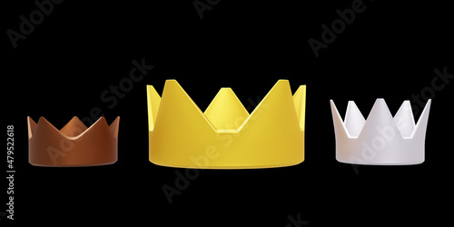 Crowns: Gold, Silver, and Bronze. Given as medals or trophies to the winners. The people achieving first second or third ranks.