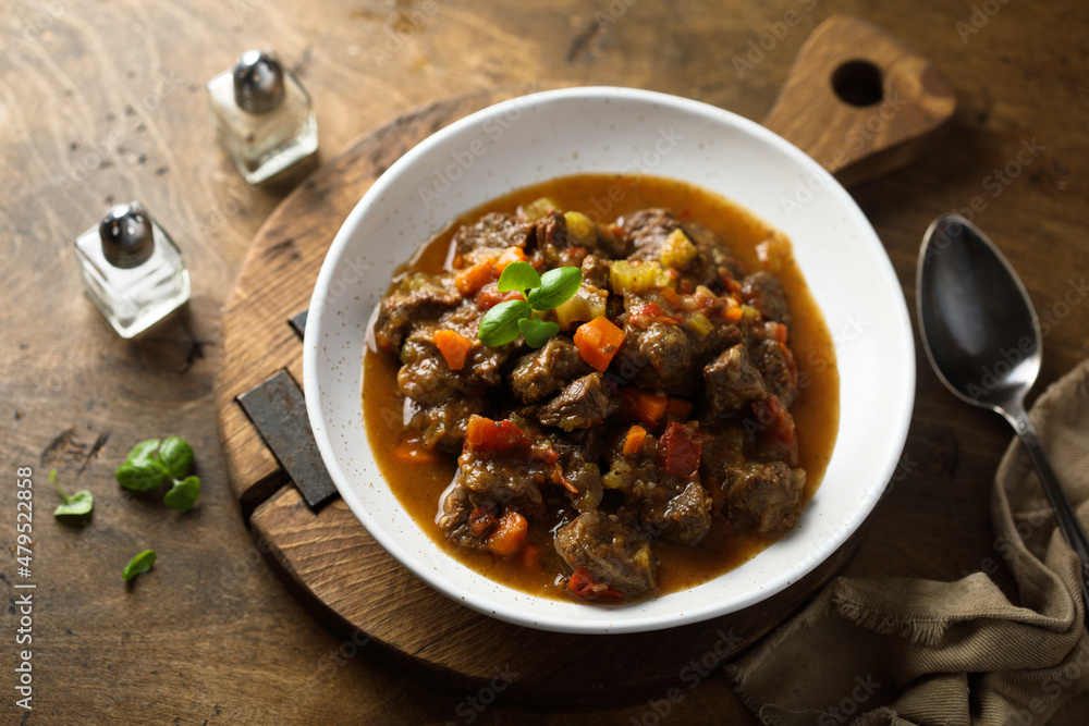 Beef ragout with vegetables and basil Beef ragout with vegetables and basil