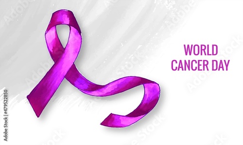 Hand draw watercolor realistic ribbon for world cancer day