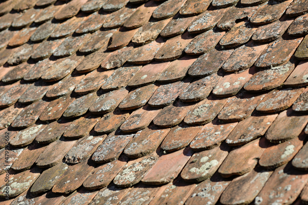 Shallow depth of field (selective focus) details of Transylvanian saxon traditional clay tiles. Shallow depth of field (selective focus) details of Transylvanian saxon traditional clay tiles.
