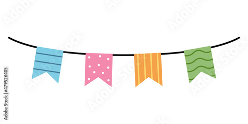 Doodle cute garland of flags. Vector colorful bunting clipart.