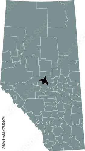 Black flat blank highlighted location map of the COUNTY OF BARRHEAD NO. 11 municipal district inside gray administrative map of the Canadian province of Alberta, Canada